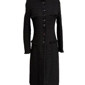 Zara Basic Womens Black Tweed Long Button-Up Coat Dress